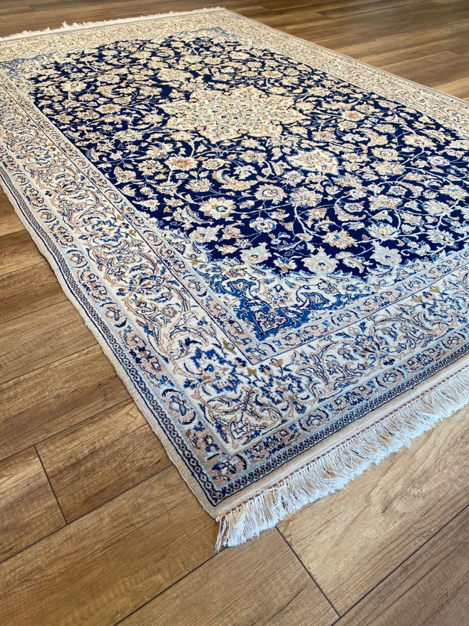 Navy Floral Persian design — A distinguished modern abstract intricate featuring Neutral tones and abstract design.  A statement piece for any space.