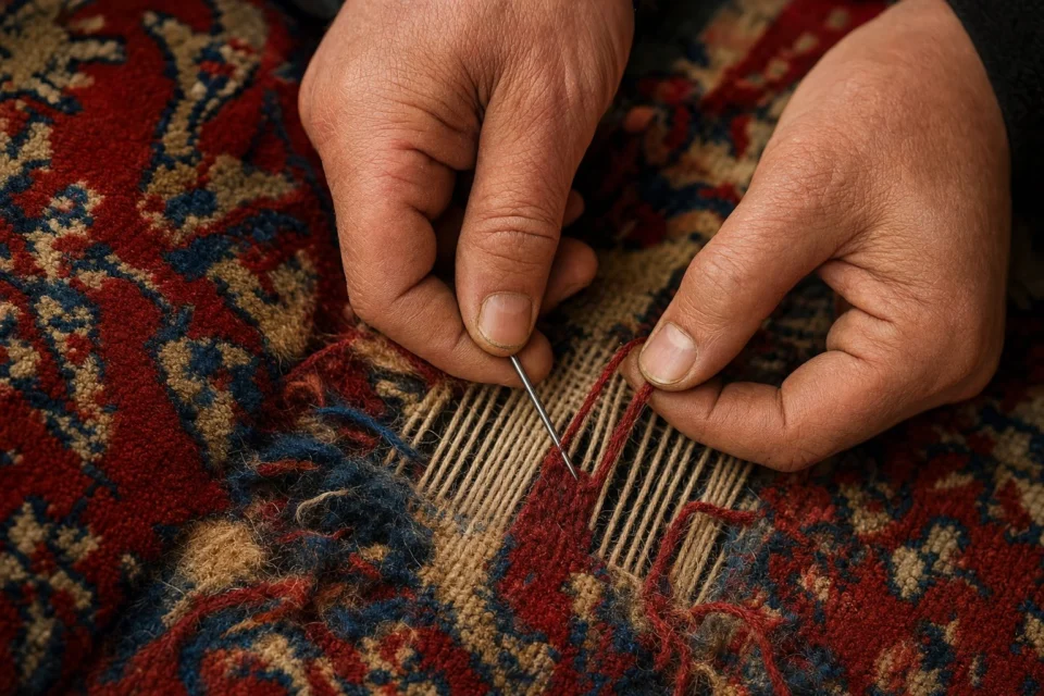 Detailed rug restoration work