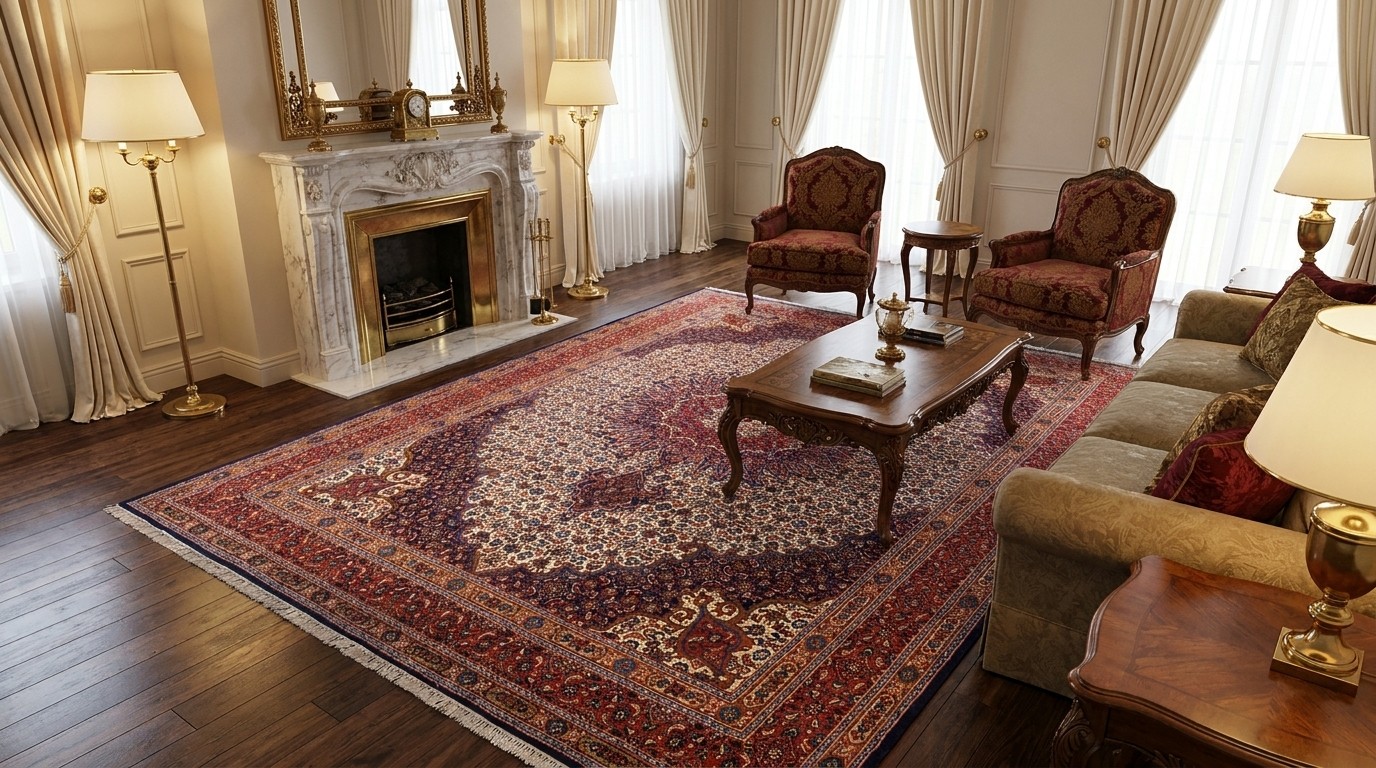 Burgundy Ivory Medallion Rug