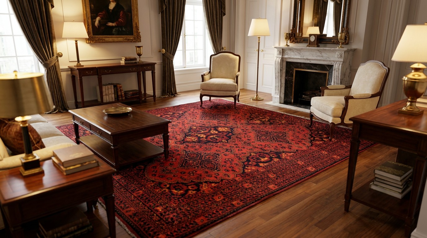 Burgundy Navy Medallion Rug