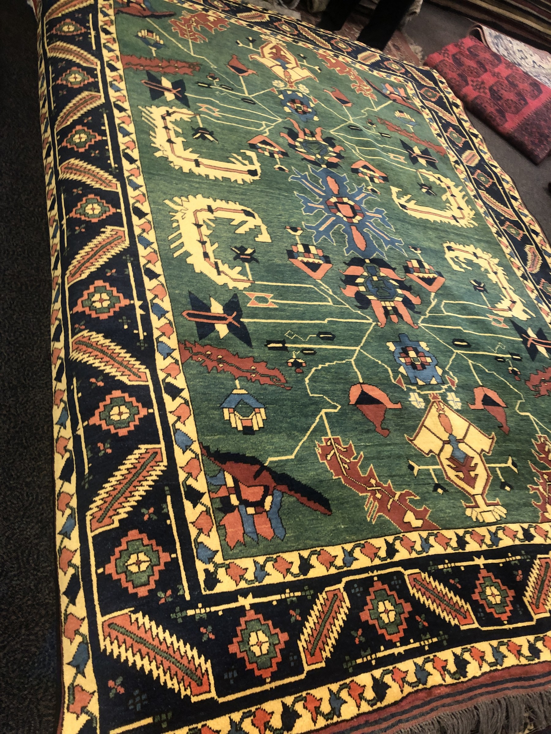 Green Black Tribal Medallion Rug