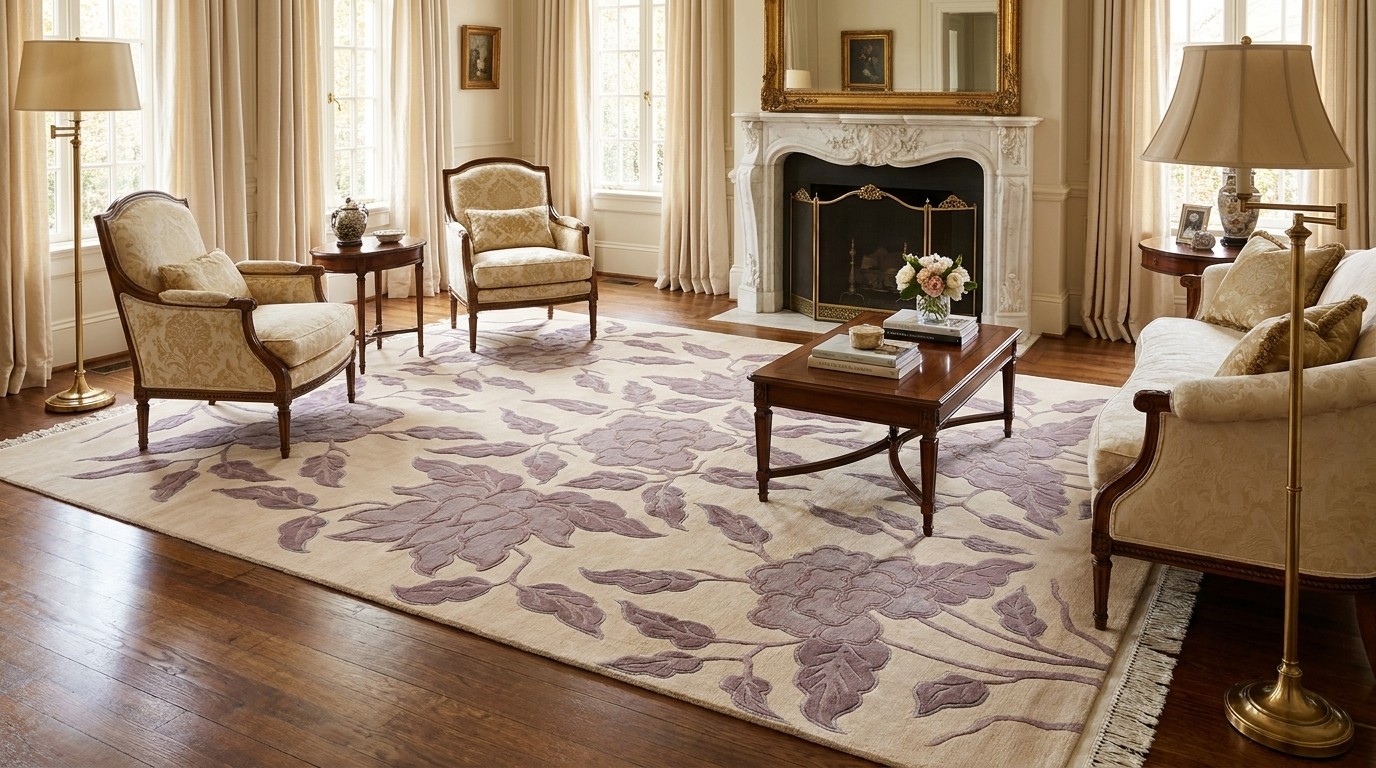 Grey Ivory Floral Rug