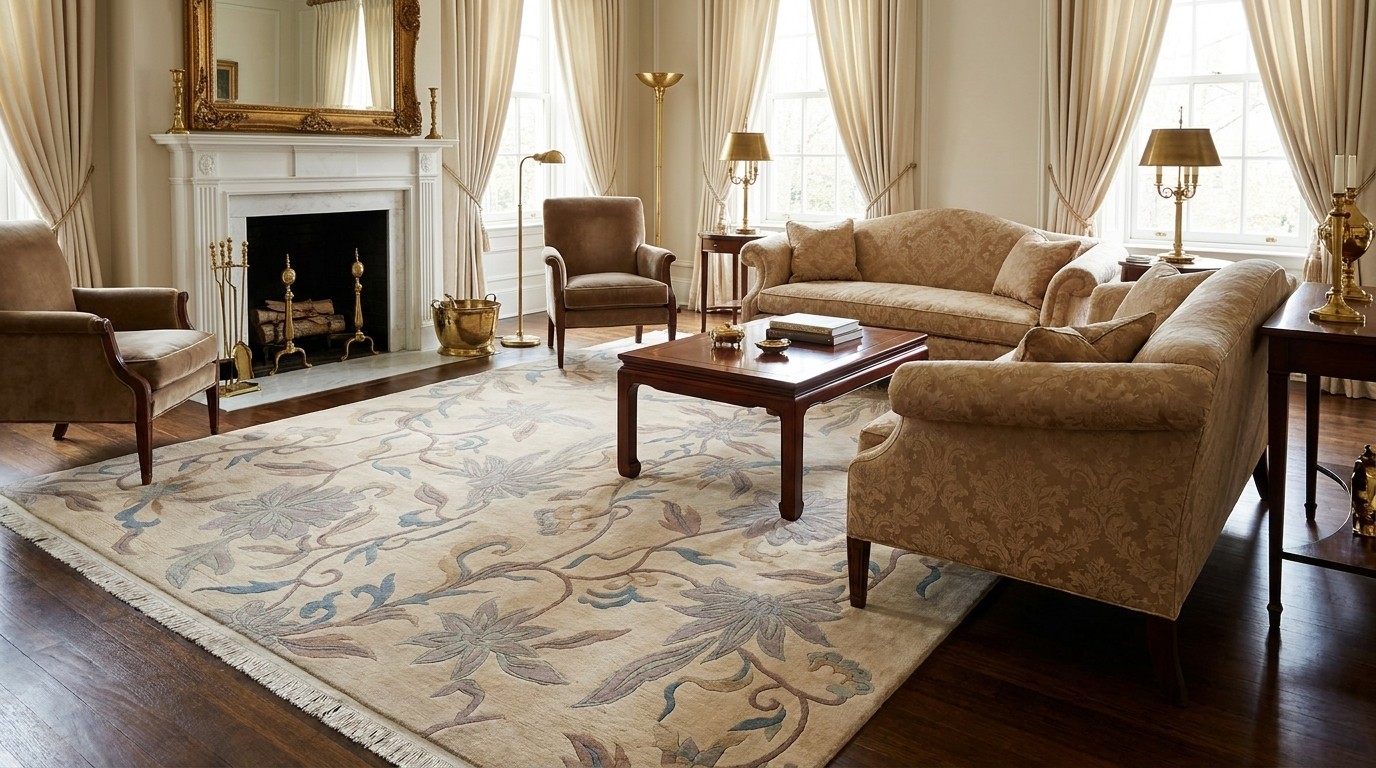 Ivory Blue Floral Vine Rug