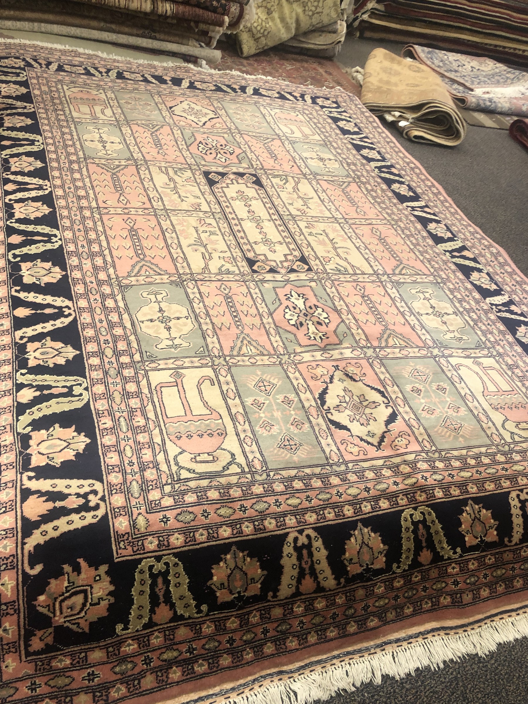 Ivory Navy Compartment Panel Rug