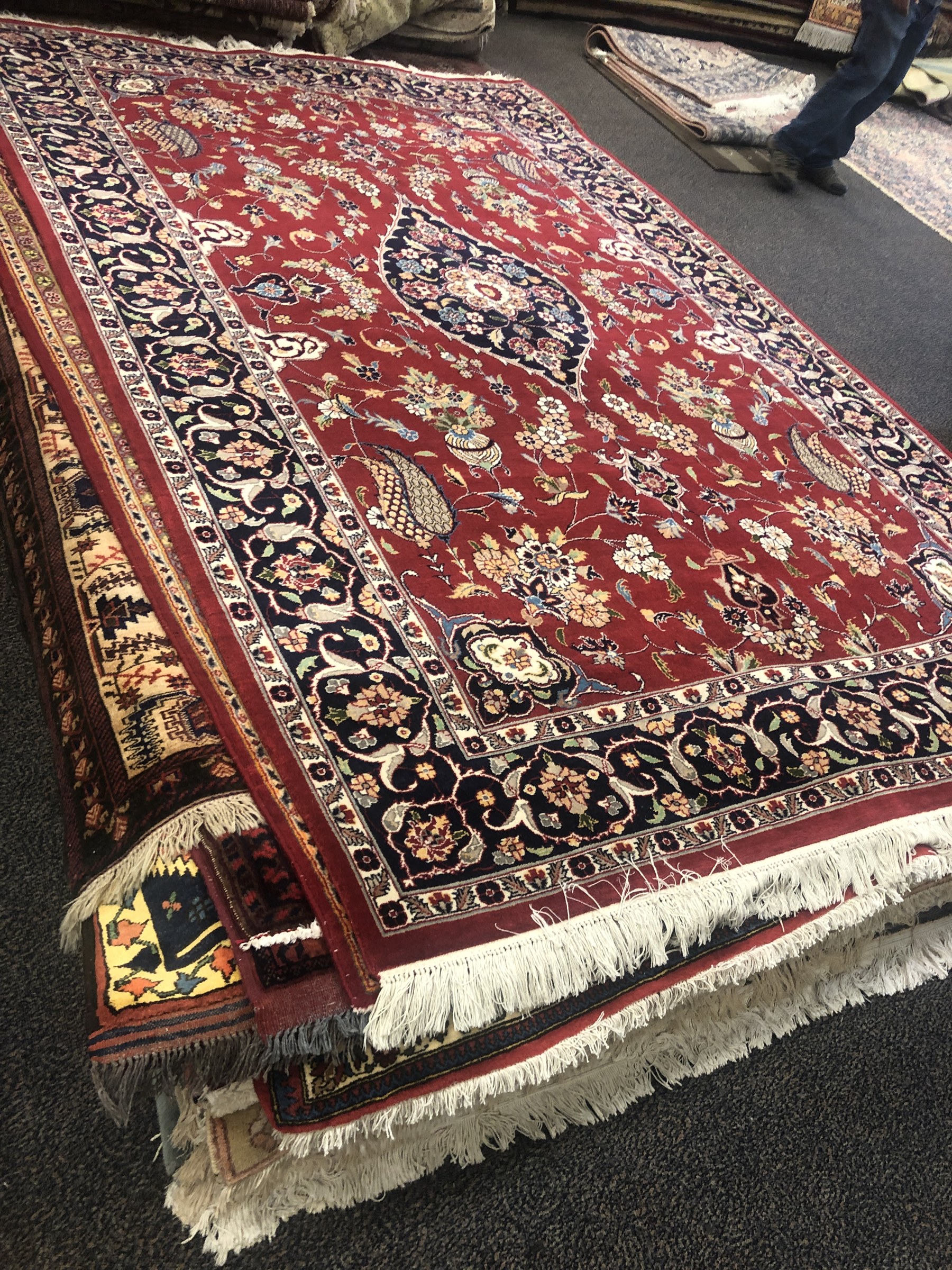 Red Navy Floral Medallion Rug