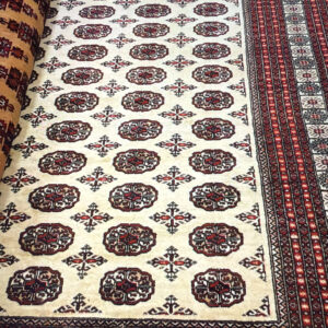 New Arrivals red and off white bokhara area rug